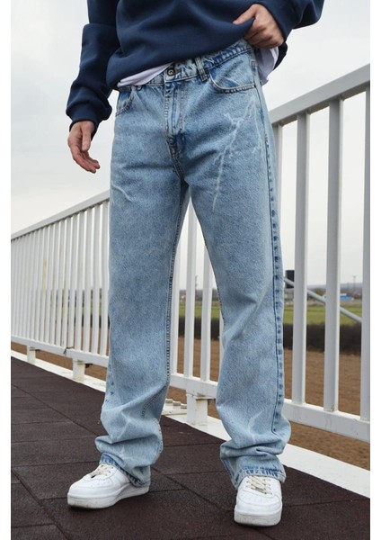Buz Mavi Şimşek Desenli Baggy Pantolon