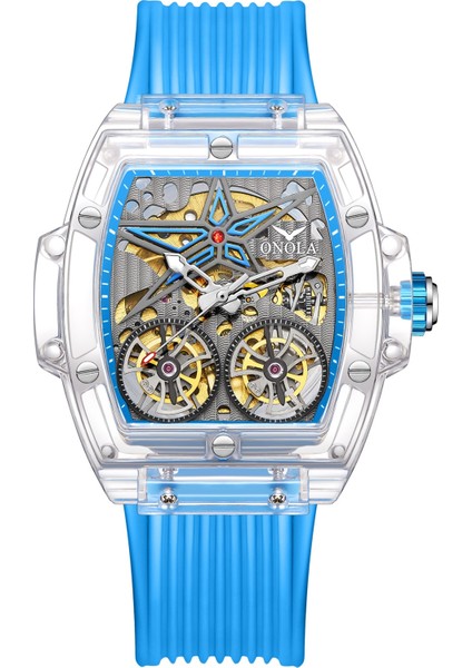 Beyaz Mavi Mavi 1 Onola 6828 Lüks Saatler Erkekler Izle Mekanik Tourbillon Kol Saati 3 M Su Geçirmez Otomatik Saat (Yurt Dışından)