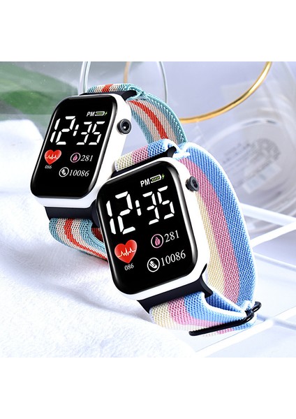 Stil 7 Dijital Saatler Yeni Renkli LED Küçük Kare Naylon Kayış Reloj Elastik Bant Spor Saat Çok Fonksiyonlu Su Geçirmez Elektronik Dijital Saat (Yurt Dışından) indirimleri