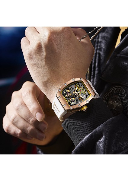 C1 Yeni Onola Izle 6829 Popüler Erkek Otomatik Mekanik Saat Içi Boş Kılıf Yaratıcı Namlu Şekli Rahat Spor Saat Erkekler Için (Yurt Dışından) fırsatları