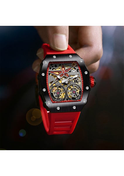 C1 Yeni Onola Izle 6829 Popüler Erkek Otomatik Mekanik Saat Içi Boş Kılıf Yaratıcı Namlu Şekli Rahat Spor Saat Erkekler Için (Yurt Dışından) indirimleri