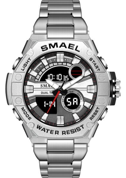 Gümüş Çift Ekran Yeni Varış Smael 8090 Relojes De Hombre Analog Dijital Iş Altın Saat Reçel Tangan Paslanmaz Çelik Saatler (Yurt Dışından)