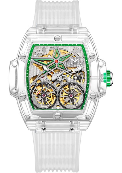 Beyaz Yeşil 1 Onola 6828 Lüks Saatler Erkekler Izle Mekanik Tourbillon Kol Saati 3 M Su Geçirmez Otomatik Saat (Yurt Dışından)