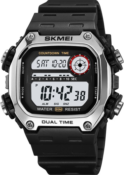 Siyah Gümüş Dijital Saat Özel Yapılmış Logo Erkek Spor Saatleri Üreticisi Oem Kabul Edilebilir Tasarım 2126 Kol Saati 50 Metre Su Geçirmez Dijital Saat (Yurt Dışından)