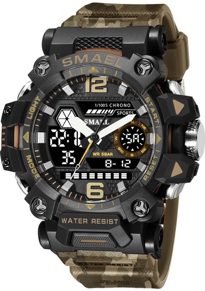 Haki Smael 8072MC Elektronik Saat Relojes Hombre Alaşım Kasa Dijital Saat Su Geçirmez Kuvars Reloj Dijital (Yurt Dışından)