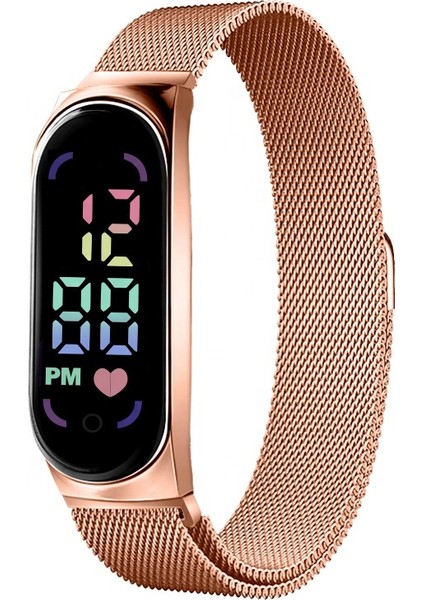 Mavi Moda Mi 7 Suya Dayanıklı Elektronik Bilezikler Bayan Paslanmaz Çelik Zincir Manyetik Bant LED Dijital Saat (Yurt Dışından)