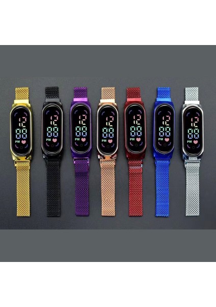 Mavi Moda Mi 7 Suya Dayanıklı Elektronik Bilezikler Bayan Paslanmaz Çelik Zincir Manyetik Bant LED Dijital Saat (Yurt Dışından)