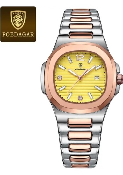 F Kuvars Poedagar Lüks Kadın Saati Kare Bayanlar Kuvars Izle Aydınlık Su Geçirmez Tarih Kadın Saatler Elbise Kadın Saat Reloj + Kutu (Yurt Dışından)