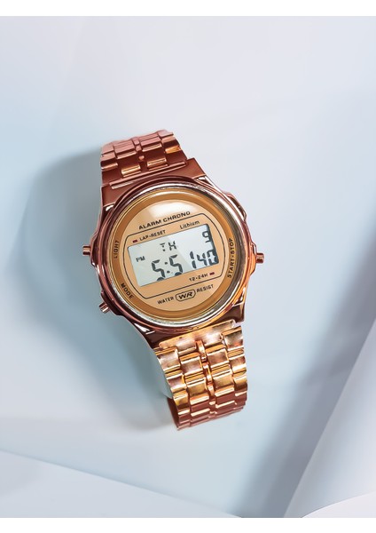 Gül-Altın Vintage Vintage Dijital Kol Saatleri LCD Ekran Spor Kol Saati Elbise Dijital Saat Bilezik Klasik Kol Saati (Yurt Dışından)
