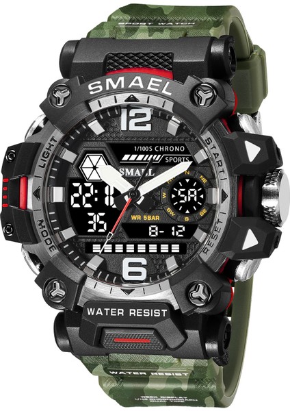 Ordu Yeşil Smael 8072MC Elektronik Saat Relojes Hombre Alaşım Kasa Dijital Saat Su Geçirmez Kuvars Reloj Dijital (Yurt Dışından)
