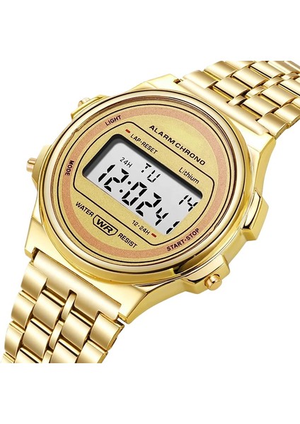 Gül Altın Vintage 2023 Çelik Bant LED Elektronik Saat Ultra Ince Altın ve Gümüş Soğuk Işık Izle F91W Moda Çok Fonksiyonlu Dijital Saat (Yurt Dışından)
