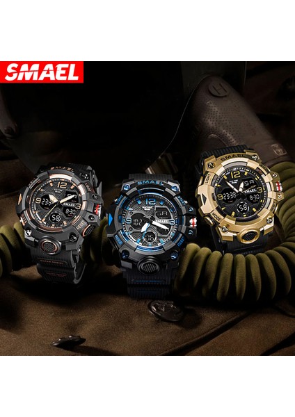 Floresan Yeşil Smael 8008 2023 Yeni Model Erkek Spor Saatler Çift Ekran Bilek Izle Su Geçirmez Reloj Hombre LED Dijital Erkek Çocuk Spor Saat (Yurt Dışından) fırsatları