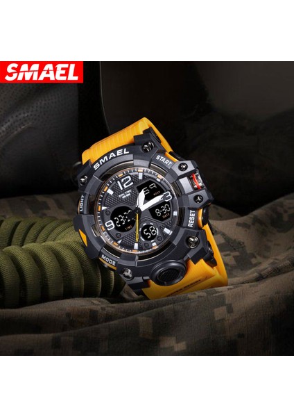 Floresan Yeşil Smael 8008 2023 Yeni Model Erkek Spor Saatler Çift Ekran Bilek Izle Su Geçirmez Reloj Hombre LED Dijital Erkek Çocuk Spor Saat (Yurt Dışından) indirimleri