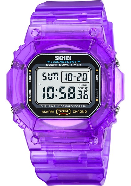 Mor 1999 Skmei 1999 Moda Reloj De Hombre Le Işık Transparente Izle 50 M Vintage Kol Saatleri Kronograf LED Dijital Spor Saatleri (Yurt Dışından)