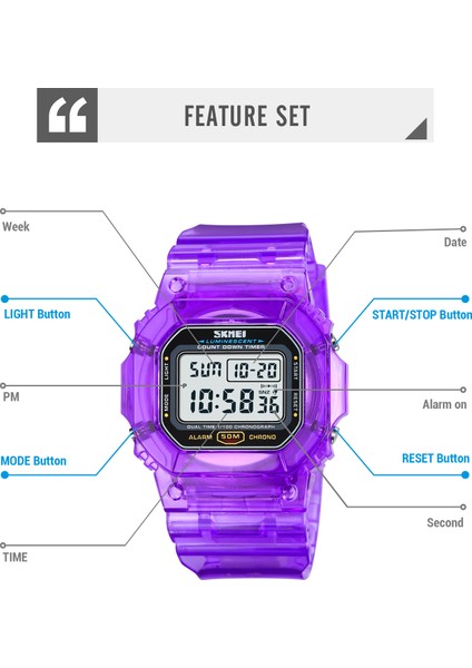Mor 1999 Skmei 1999 Moda Reloj De Hombre Le Işık Transparente Izle 50 M Vintage Kol Saatleri Kronograf LED Dijital Spor Saatleri (Yurt Dışından) fiyatları