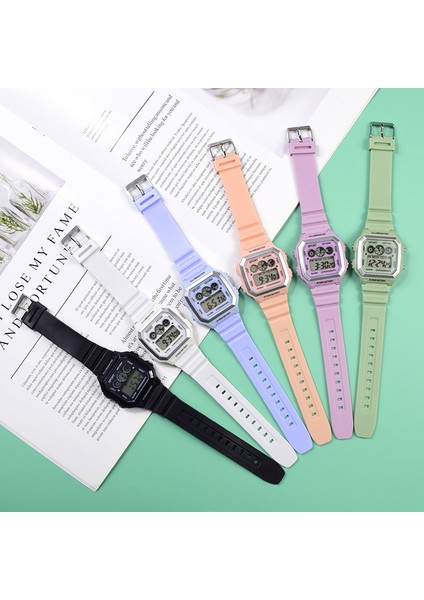 Pembe Spor Yeni Ürün Moda Dikdörtgen Kasa LED Dijital Saat Elektronik Renkli Aydınlık Erkekler ve Kadınlar Saat Spor Kare Erkek (Yurt Dışından)