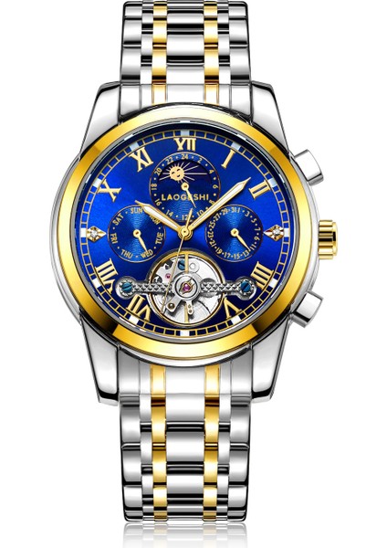 Beyaz Yeni Tasarım Laogeshi 6009 Iş Lüks Ay Saatler Otomatik Mekanik Tourbillon Erkek Bilek Saatleri Su Geçirmez (Yurt Dışından) modelleri