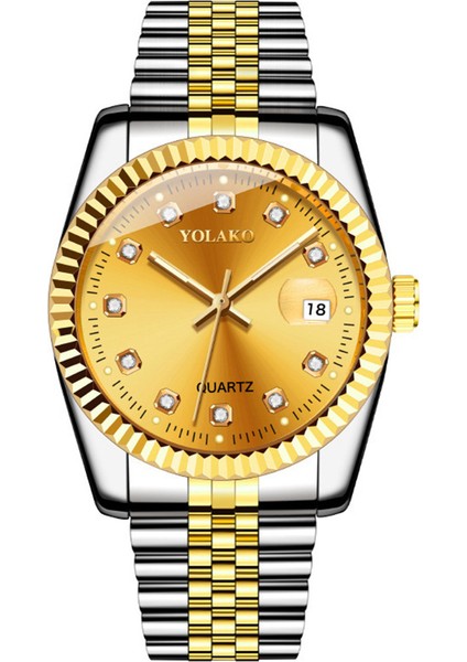 14 Eğlence Elmas Yüzlü Çelik Bant Takvim Izle Kadın Basit Eğlence Öğrenci Moda Kuvars Altın Takım Elbise Çift (Yurt Dışından)