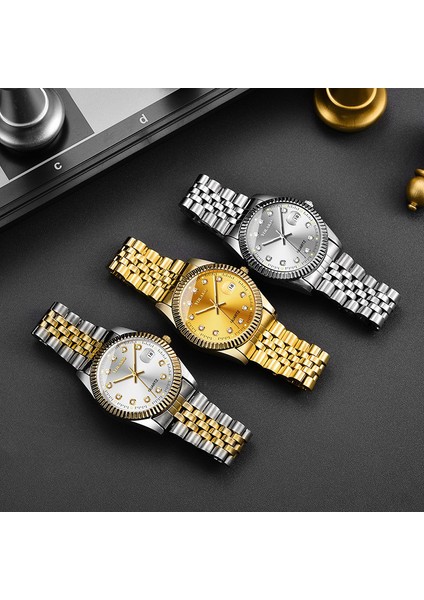 14 Eğlence Elmas Yüzlü Çelik Bant Takvim Izle Kadın Basit Eğlence Öğrenci Moda Kuvars Altın Takım Elbise Çift (Yurt Dışından) fırsatları