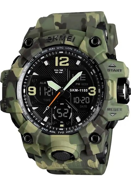 Stil 9 Skmei 1155B Atletik Saatler Sıcak Reçel Tangan Skmei 1155B Analog Dijital Saat Kamuflaj Yeşil Spor Erkek Kol Saati (Yurt Dışından)