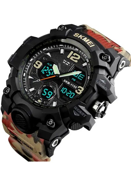 Stil 9 Skmei 1155B Atletik Saatler Sıcak Reçel Tangan Skmei 1155B Analog Dijital Saat Kamuflaj Yeşil Spor Erkek Kol Saati (Yurt Dışından)