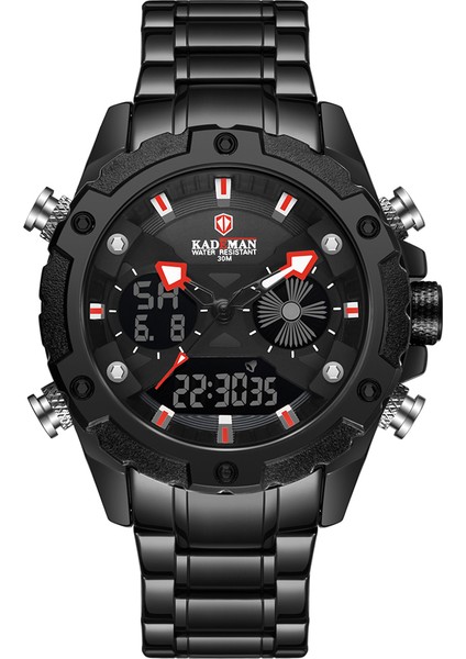 LDM470101 Kademan 9049 Modern Adam Çift Ekran Izle LED Analog Su Geçirmez Lüks Çelik Erkek Saatler Dijital (Yurt Dışından)