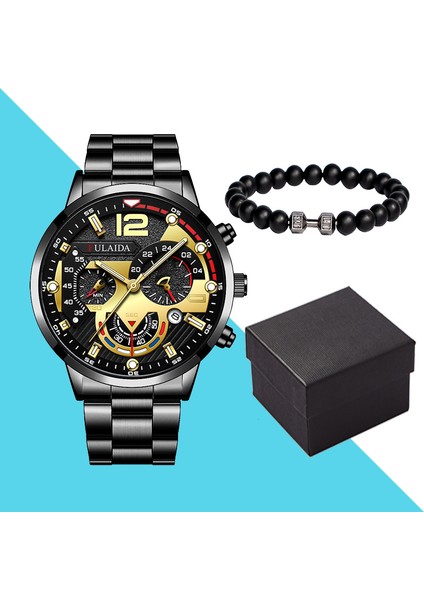 Model 5 Sıcak 2023 Trend 2 Adet Klasik Üç Göz Takvim Pointer Erkek Izle Spor Aydınlık Halter Bilezik Kuvars Izle Set (Yurt Dışından)