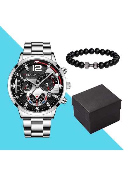 Model 5 Sıcak 2023 Trend 2 Adet Klasik Üç Göz Takvim Pointer Erkek Izle Spor Aydınlık Halter Bilezik Kuvars Izle Set (Yurt Dışından)