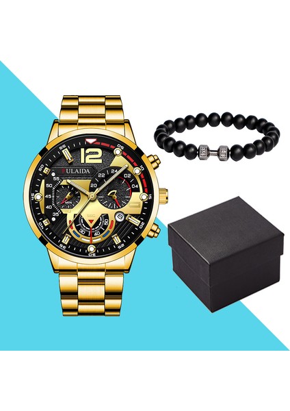 Model 5 Sıcak 2023 Trend 2 Adet Klasik Üç Göz Takvim Pointer Erkek Izle Spor Aydınlık Halter Bilezik Kuvars Izle Set (Yurt Dışından)