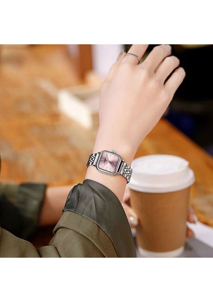 Flaş Matkap Kare Kahve Altın Lüks Izle Kadınlar Için Moda Paslanmaz Çelik Şerit Kare Saat Zarif Su Geçirmez Bayanlar Kuvars Izle Reloj (Yurt Dışından)