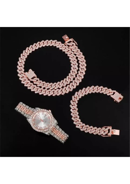 Model 9 Yelken Takı Hip Hop Bling Bling Kuvars Saatler Set Buzlu Out Izle Seti Küba Zincir Kolye Seti (Yurt Dışından)