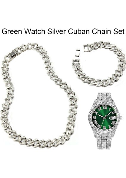 Model 9 Yelken Takı Hip Hop Bling Bling Kuvars Saatler Set Buzlu Out Izle Seti Küba Zincir Kolye Seti (Yurt Dışından)