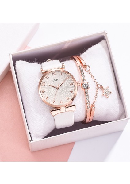 Wathet Mavi Saatler + Bilezik Moda Lüks Bling Beş Köşeli Yıldız Izle Bilezik Seti Kadın Bel Kemeri Kristal Kuvars Saatler (Yurt Dışından)