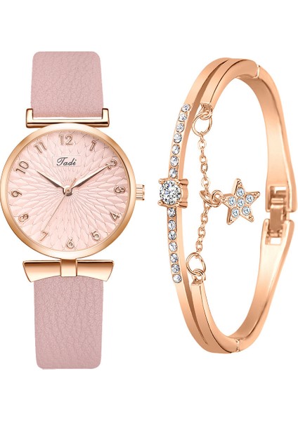 Wathet Mavi Saatler + Bilezik Moda Lüks Bling Beş Köşeli Yıldız Izle Bilezik Seti Kadın Bel Kemeri Kristal Kuvars Saatler (Yurt Dışından)