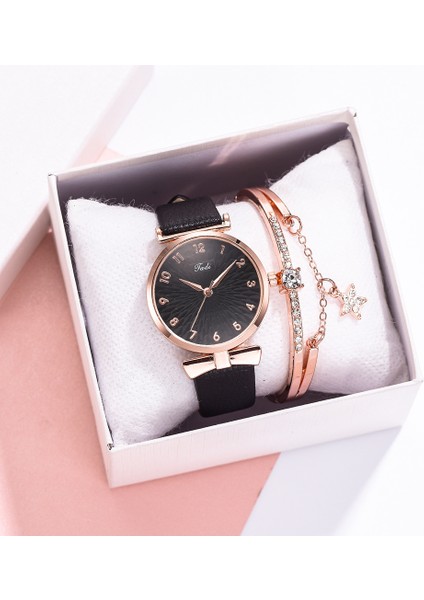 Wathet Mavi Saatler + Bilezik Moda Lüks Bling Beş Köşeli Yıldız Izle Bilezik Seti Kadın Bel Kemeri Kristal Kuvars Saatler (Yurt Dışından)