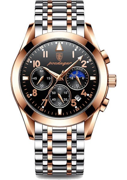 Stil 1 Poedagar Erkek Saatler Paslanmaz Çelik 2022 Moda Yeni Gül Altın Kol Saati Su Geçirmez Aydınlık Kuvars Saatler Relogio Masculino (Yurt Dışından)