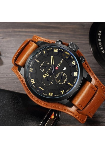 8225-D 8225 Curren Izle 8225 Erkek Moda Kuvars Izle Üst Marka Lüks Deri Spor Kol Saati Tarih Saati Relogio Masculino (Yurt Dışından)