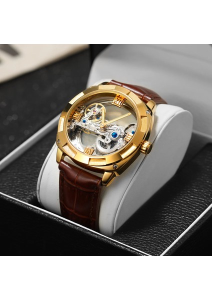Erkek-L-Kahverengi Altın Resim Olarak Forsining GMT1165 Yeni Model Adam Otomatik Izle Mekanik Üst Paslanmaz Bant T-Kazanan Erkek Saat Kol Saatleri Relojes Hombre (Yurt Dışından)