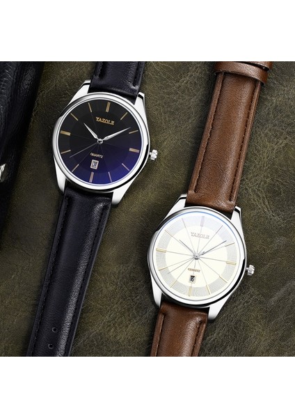 Stil 4 Moda Yazole 585 Lüks Kahverengi Erkek Kuvars Izle Genius Deri Kayış Yeni Suya Dayanıklı Takvim Basit Iş Bilek Izle (Yurt Dışından)