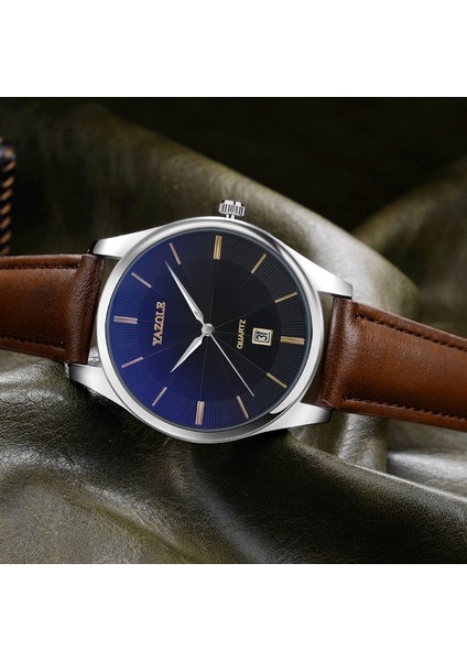 Stil 4 Moda Yazole 585 Lüks Kahverengi Erkek Kuvars Izle Genius Deri Kayış Yeni Suya Dayanıklı Takvim Basit Iş Bilek Izle (Yurt Dışından)