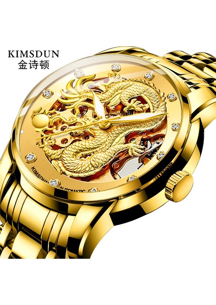 Stil 9 Kimsdun 1977A Lüks Çin Erkekler Mekanik Saat Şık Paslanmaz Çelik Bant Ejderha Analog Ekran Karakter Gündelik Saat (Yurt Dışından) fiyatları