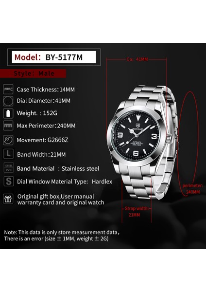 Erkekler-Mavi Benyar 5177 Erkek Mekanik Saatler Tam Otomatik Moda Iş Erkekler Için Aydınlık Su Geçirmez Izle Paslanmaz Çelik Kol Saati (Yurt Dışından) fırsatları