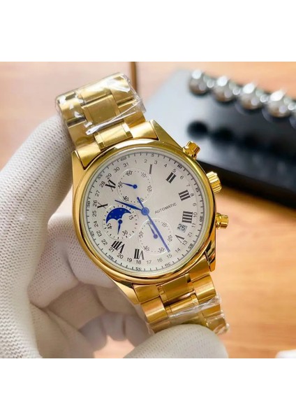 04 Yuvarlak Tam Otomatik Mekanik Altı Iğne Zamanlama Yüksek Kaliteli Paslanmaz Çelik Kayış Erkek Basit Moda Mekanik Saat (Yurt Dışından)