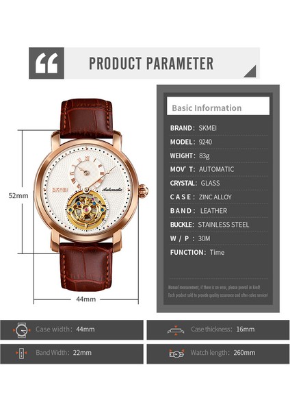 9240-2 Skmei 9240 Markalı Erkek Mekanik Bilek Saatleri Analog Lüks Tourbillon Izle Otomatik (Yurt Dışından)