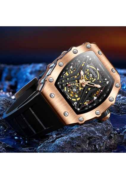 Bir 10CM * 10CM * 5cm Lüks Klasik Marka Bilek Saatleri Relojes Silikon Erkek Erkek Mekanik Spor Relogio Saatler Için Otomatik Izle Oymak (Yurt Dışından)