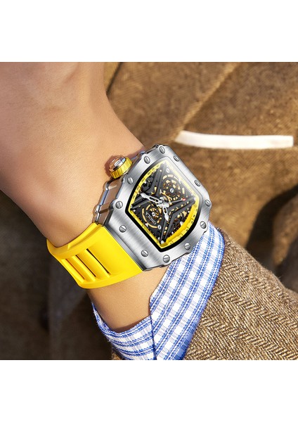 Bir 10CM * 10CM * 5cm Lüks Klasik Marka Bilek Saatleri Relojes Silikon Erkek Erkek Mekanik Spor Relogio Saatler Için Otomatik Izle Oymak (Yurt Dışından)