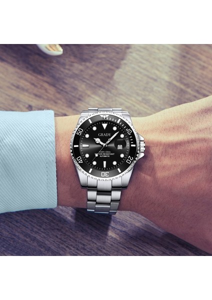 Gümüş-Siyah Mekanik Saat Lüks Marka Su Geçirmez Analog Otomatik Tarih Paslanmaz Çelik Çin Fabrika Özel Logo Erkekler Için Mekanik Saatler (Yurt Dışından) fırsatları