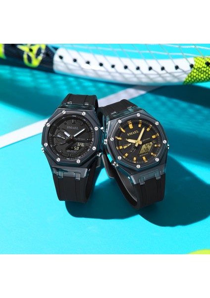 Siyah Altın Kadın Boyutu Yeni Varış Smael 8088 Kadın Analog Dijital Saat Kol Saati Açık Spor LED Moda Renkli Spor Saat (Yurt Dışından) fiyatları