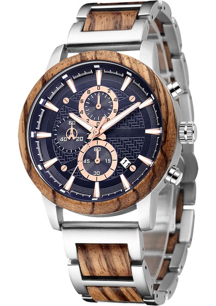 Gümüş ve Zebra Dropshipping Popüler Reloj Hombre Kol Saati Doğal Zebra Ceviz Gül Ağacı Metal ve Kronograf Ahşap Kuvars Izle Erkekler Için (Yurt Dışından)