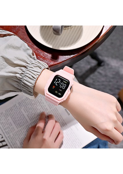 Pembe Spor Dijital Saat Kol Saati Horloge Basit LED Dijital Saatler Dijital Orijinal Büyük Yüz Su Geçirmez Kadın Erkek Plastik (Yurt Dışından)